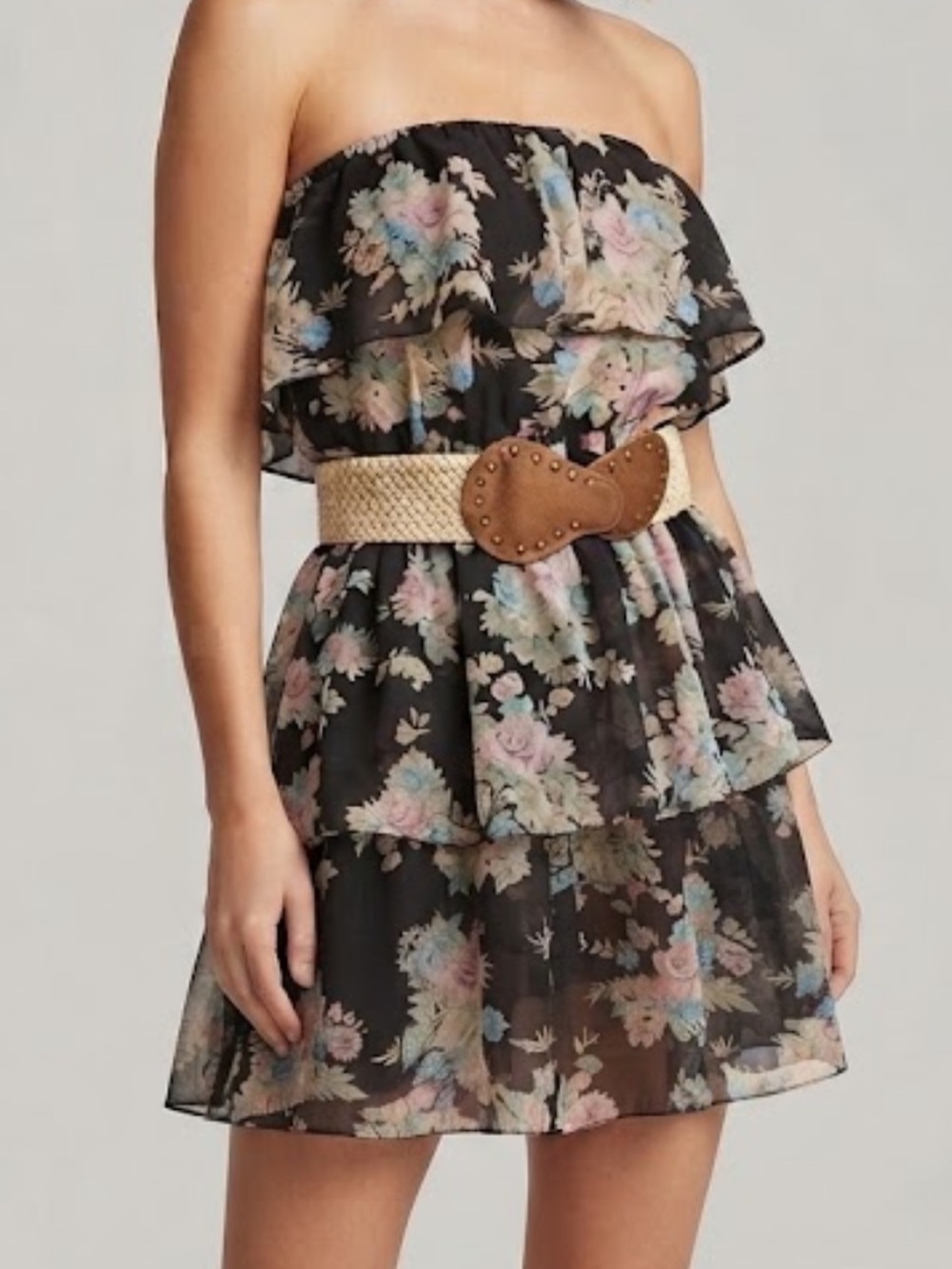 Windsor Strapless Tiered Dress With Belt